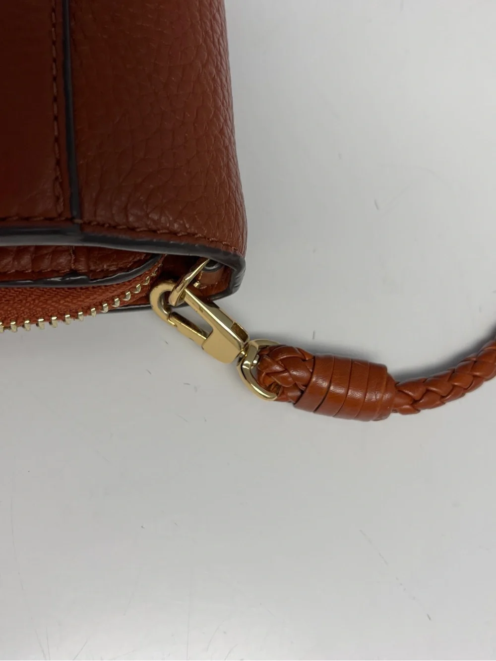 Tory Burch Cognac Pebbled Leather Crossbody Bag with Braided Strap